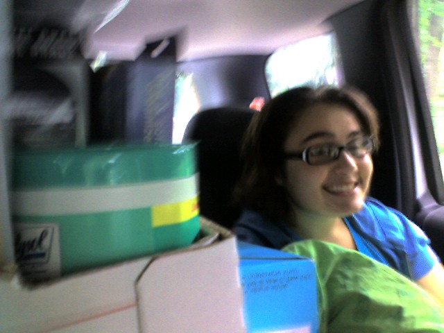 My daughter in the Jeep with all her stuff!